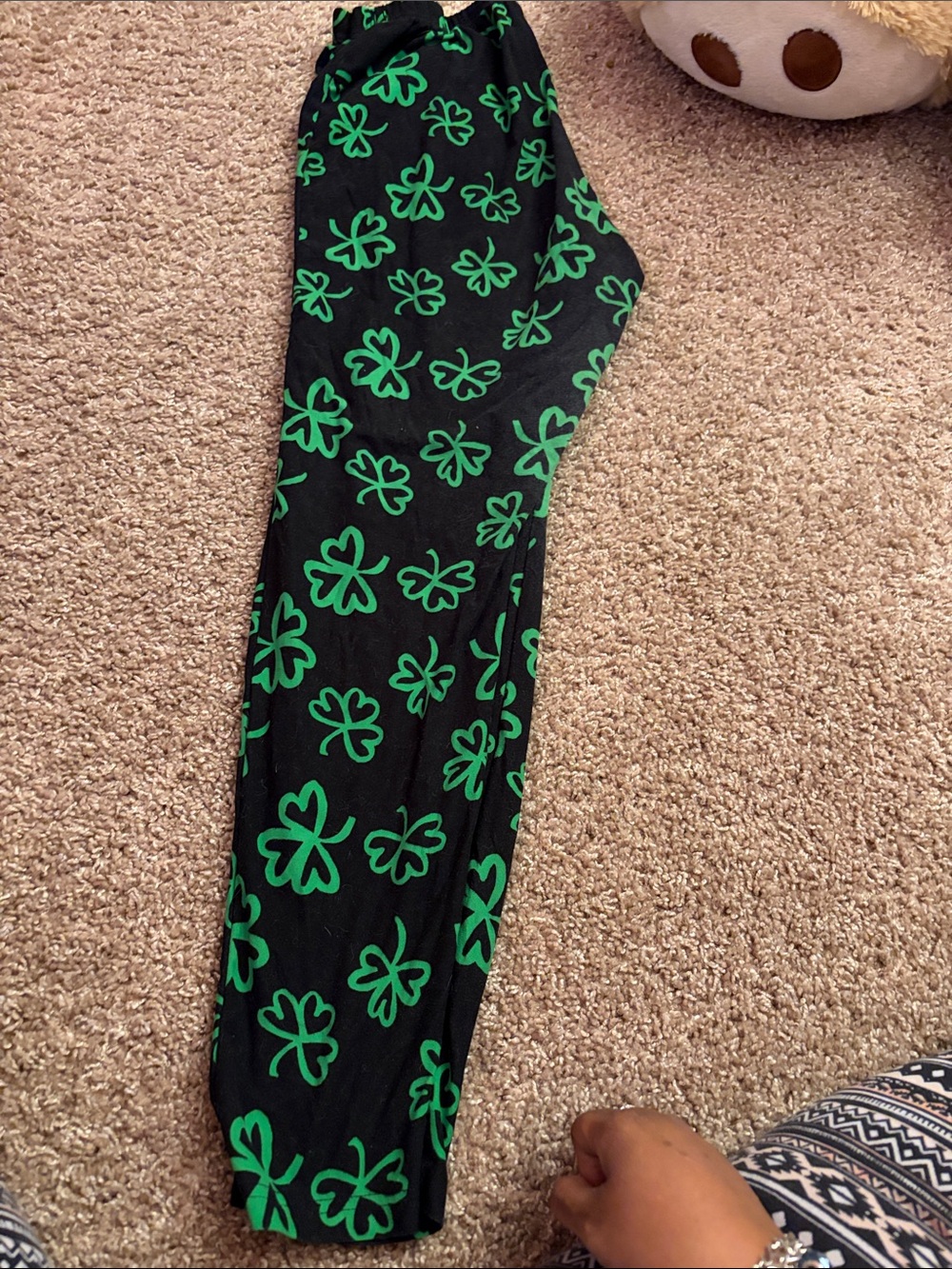 Black Leggings with Green Shamrock Print